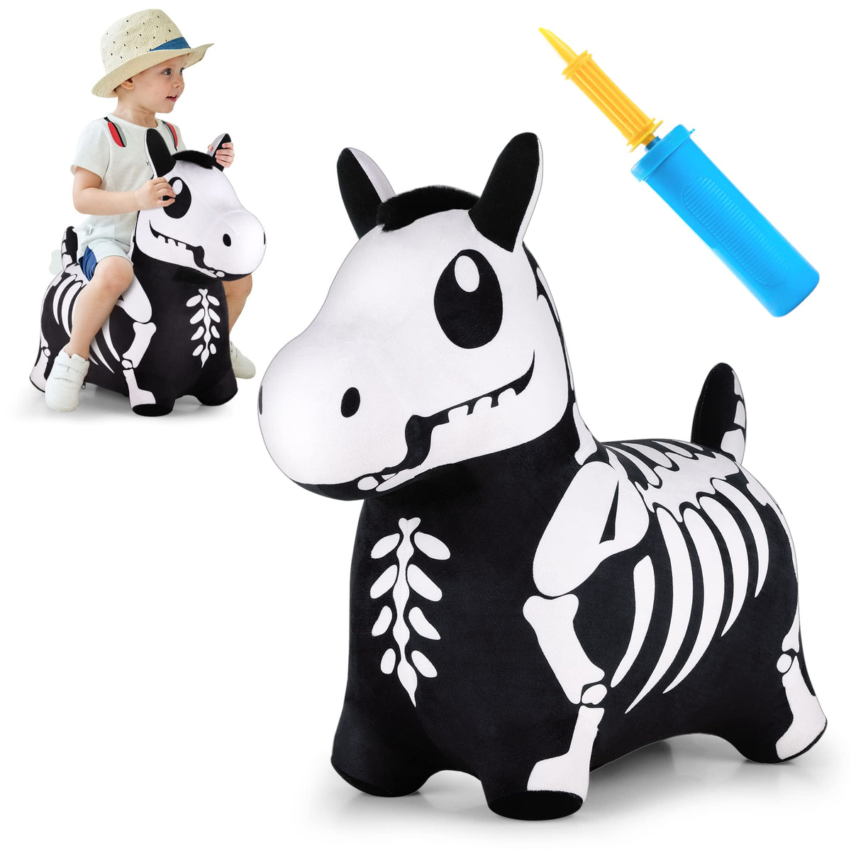 iplay Bouncy Pals Skeleton Horse side-view for energetic indoor play.