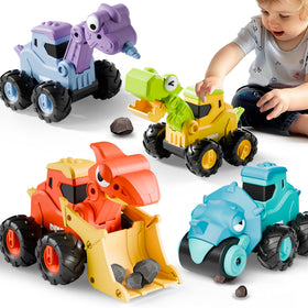iplay dinosaur truck front view, chunky wheels support stable toddler play.