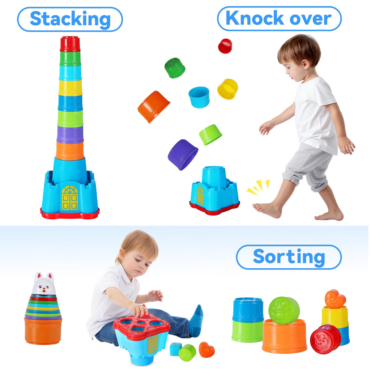 iPlay iLearn 18-piece stack set encourages versatile stacking and sorting