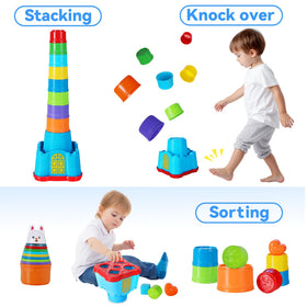 iPlay iLearn 18-piece stack set encourages versatile stacking and sorting