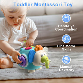 iPlay iLearn elephant cube side view highlights varied textures for sensory exploration on tiny hands.