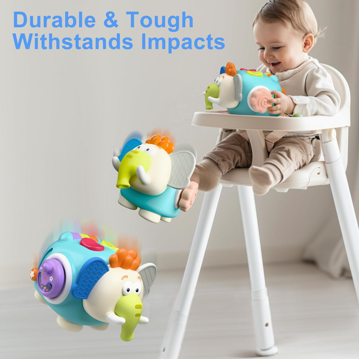 iPlay iLearn elephant cube sounds invite interactive play and auditory awareness during travel.