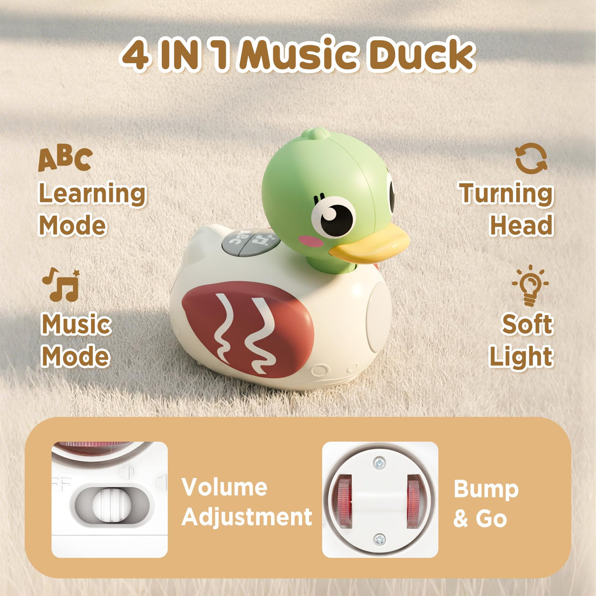iPlay iLearn baby musical duck side view with gentle light for bedtime.