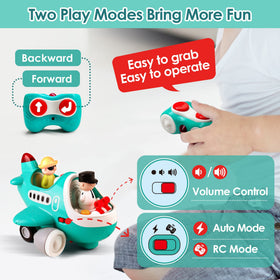 iPlay iLearn baby playing with airplane toy on carpet during playtime