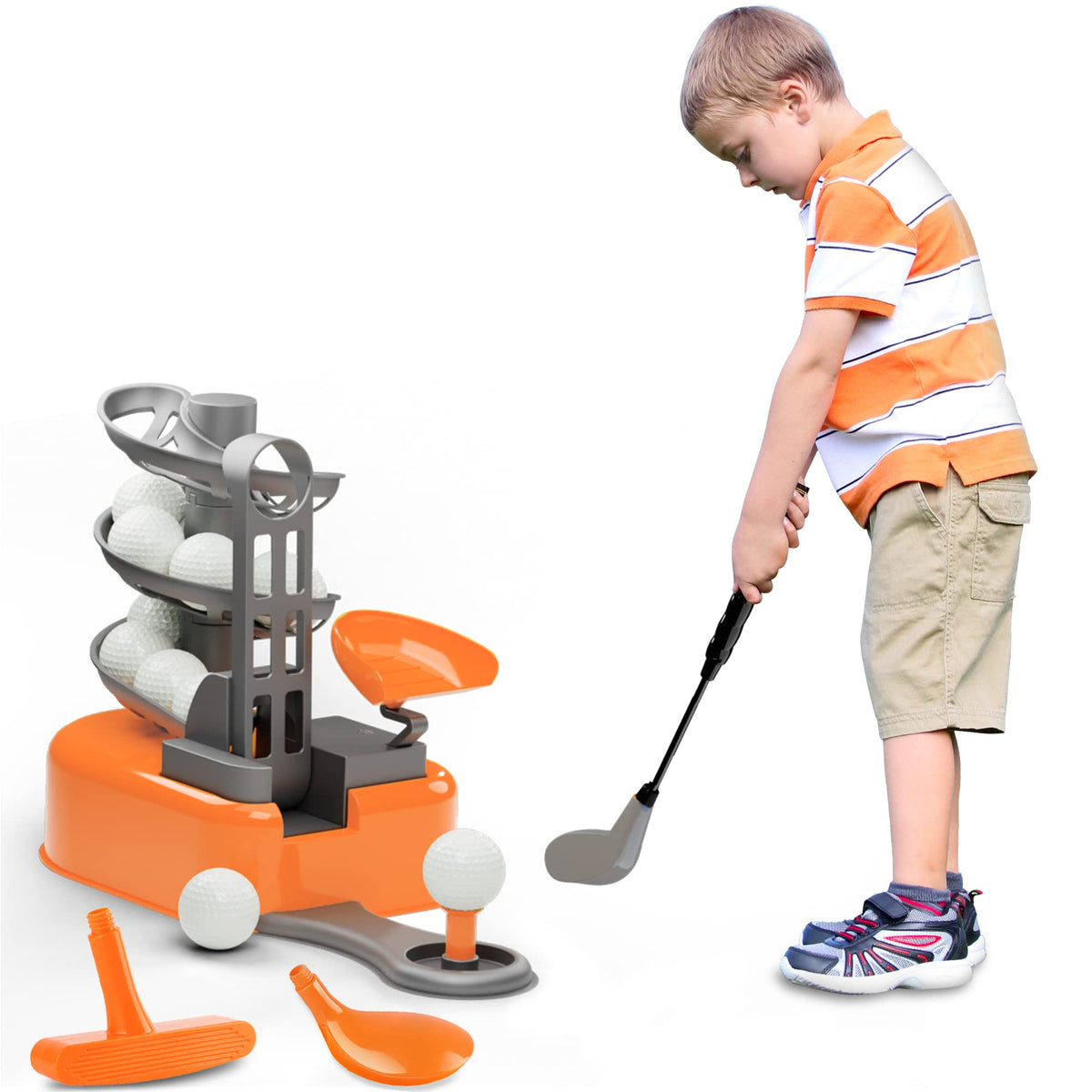 iplay iLearn ball-to-tee trainer aids early hand-eye coordination during play.