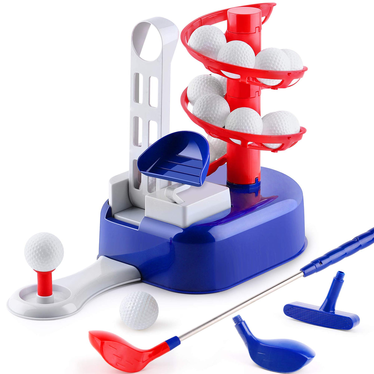 iPlay iLearn blue golf ball-tee-trainer supports early hand-eye coordination