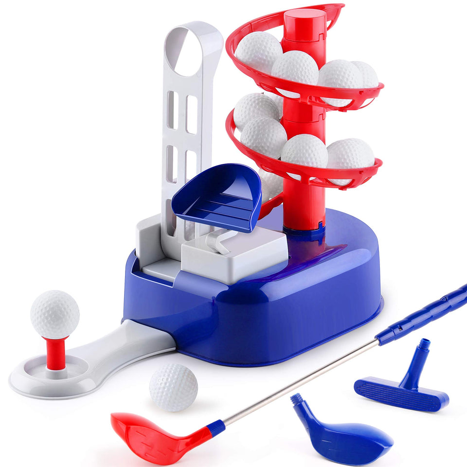 iPlay iLearn blue golf ball-tee-trainer supports early hand-eye coordination