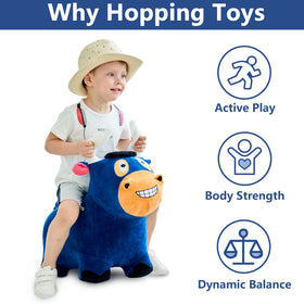 iplay ilearn Bouncy Pals bull-hopping-horse horn design adds playful charm for kids.