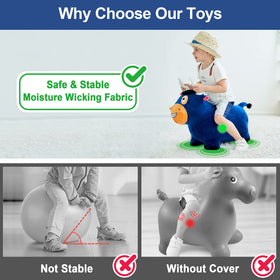 iplay ilearn Bouncy Pals bull-hopping-horse zipper-washable cover simplifies cleaning.