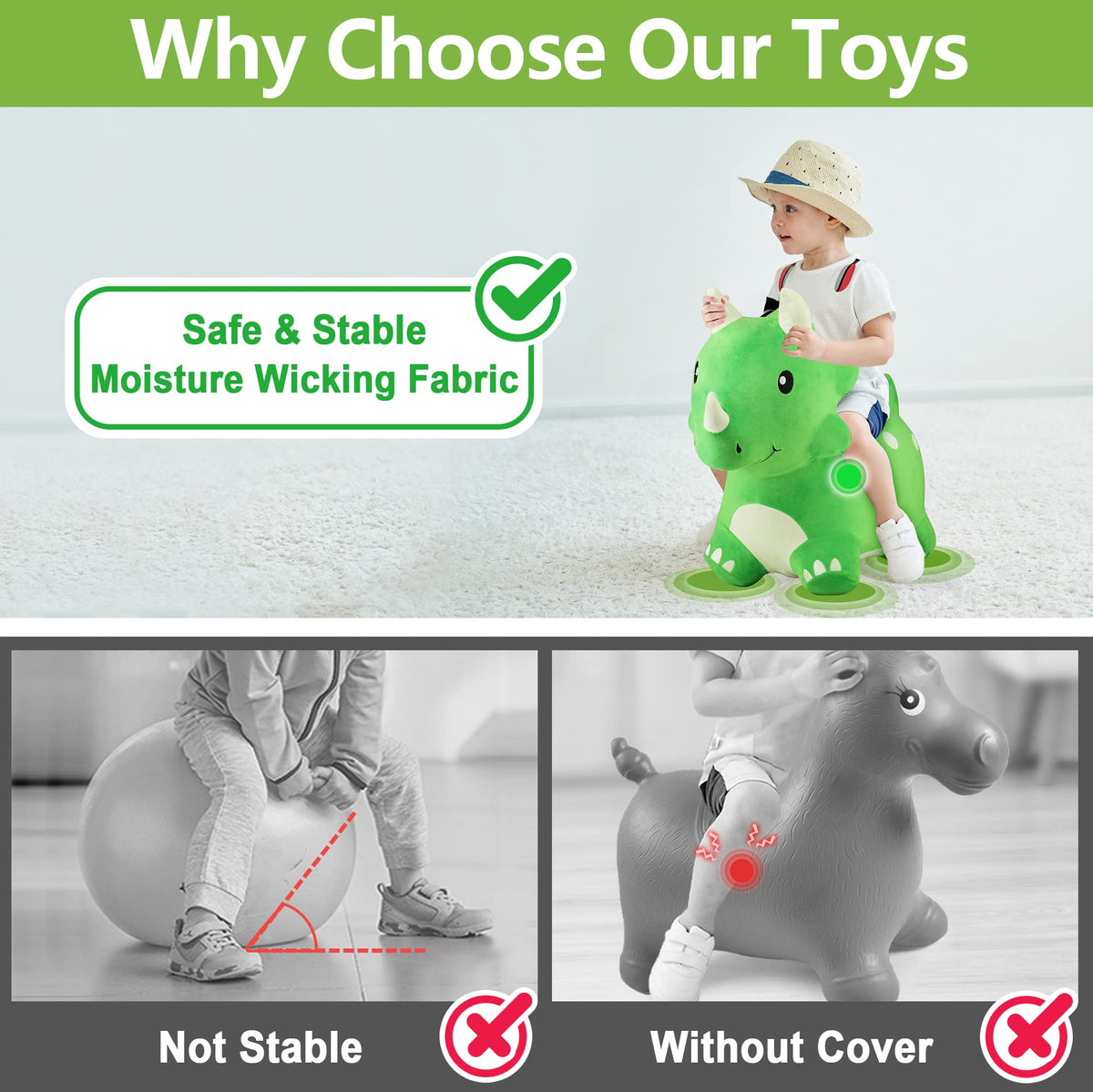 iPlay iLearn Bouncy Pals Dinosaur Hopper ears grip for secure handling