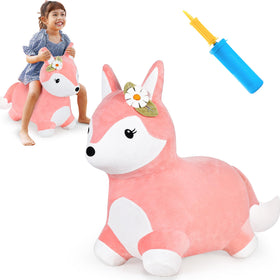 iPlay iLearn Bouncy Pals hopping fox ride-on plush toy for safe indoor and outdoor play.
