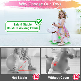 iPlay iLearn Bouncy Pals white hopping horse close-up with embroidered heart