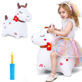 iPlay iLearn Bouncy Pals white hopping horse front view encourages active play and balance