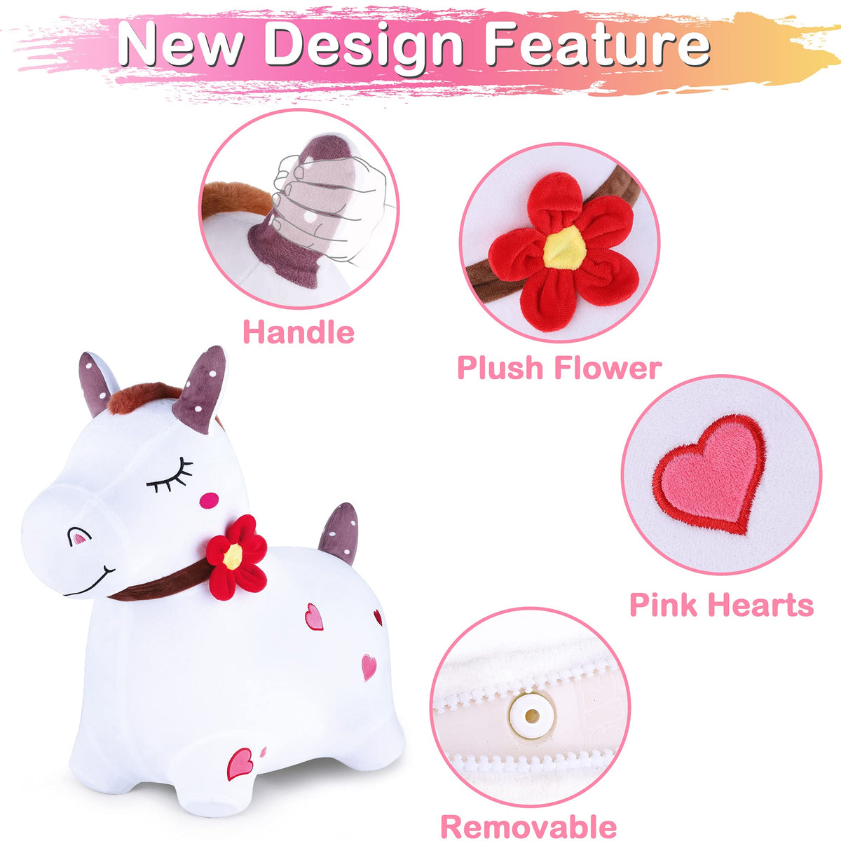 iPlay iLearn Bouncy Pals white hopping horse inflation with pump for easy setup
