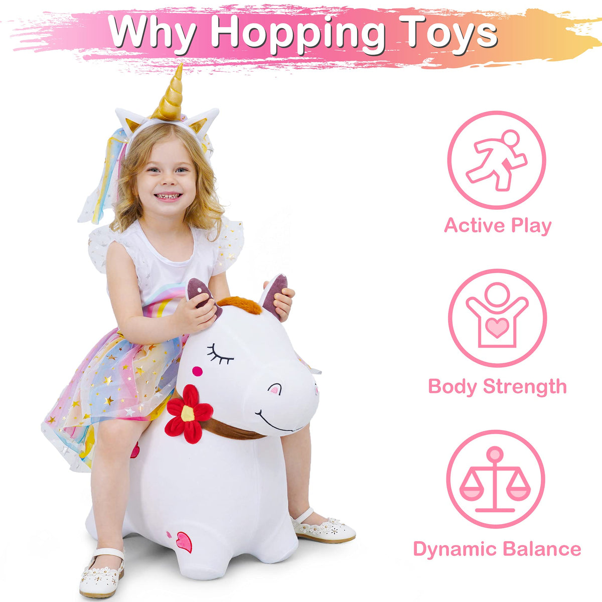 iPlay iLearn Bouncy Pals white hopping horse side view supports imaginative indoor play