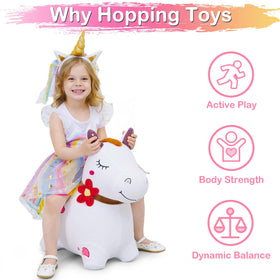 iPlay iLearn Bouncy Pals white hopping horse side view supports imaginative indoor play