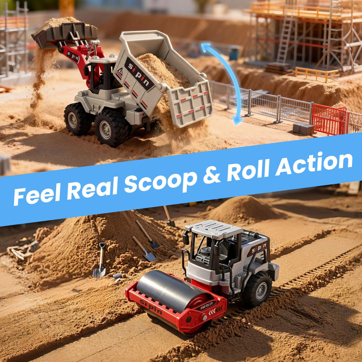 iPlay iLearn bulldozer blade in action promoting imaginative construction play