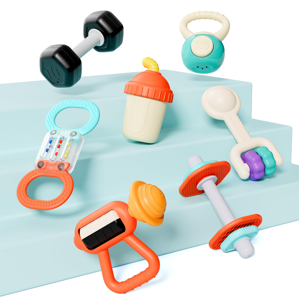 iPlay iLearn colorful mini dumbbells rattle adds vibrant visual cues