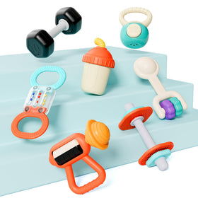 iPlay iLearn colorful mini dumbbells rattle adds vibrant visual cues