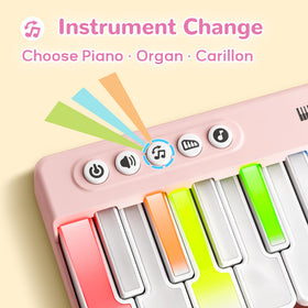 iPlay iLearn travel piano fits easily in backpack for on-the-go fun.