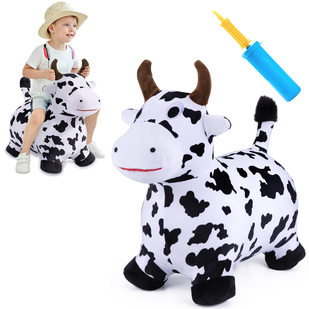 iPlay iLearn cow hopper cover shows removable plush for easy cleaning.