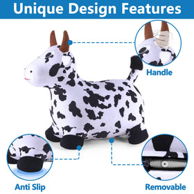 Child riding the iPlay iLearn cow hopper indoors or outdoors.