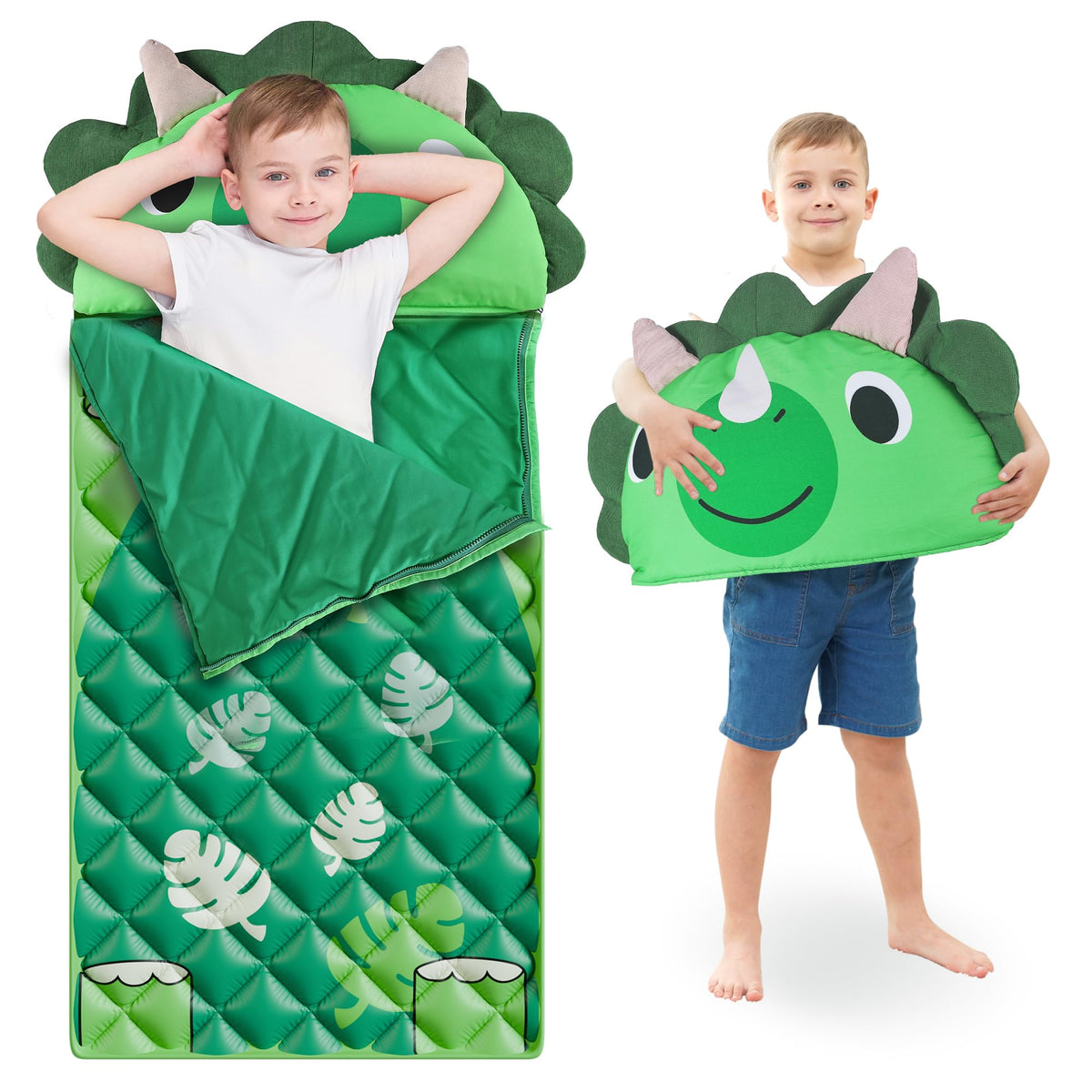 iPlay iLearn dinosaur slumber sack with soft fabric creates cozy nap time for kids