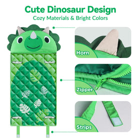 iPlay iLearn dinosaur slumber sack is machine washable for quick cleanup
