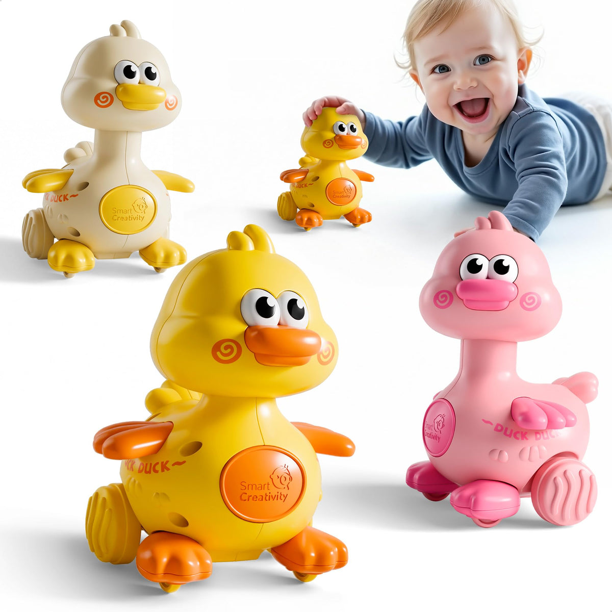 iPlay iLearn duck press-to-go car front view promotes independent play for toddlers