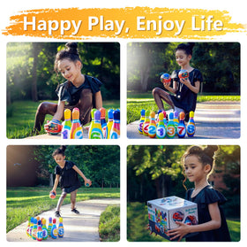 Durable foam pins designed for long-lasting home bowling fun.