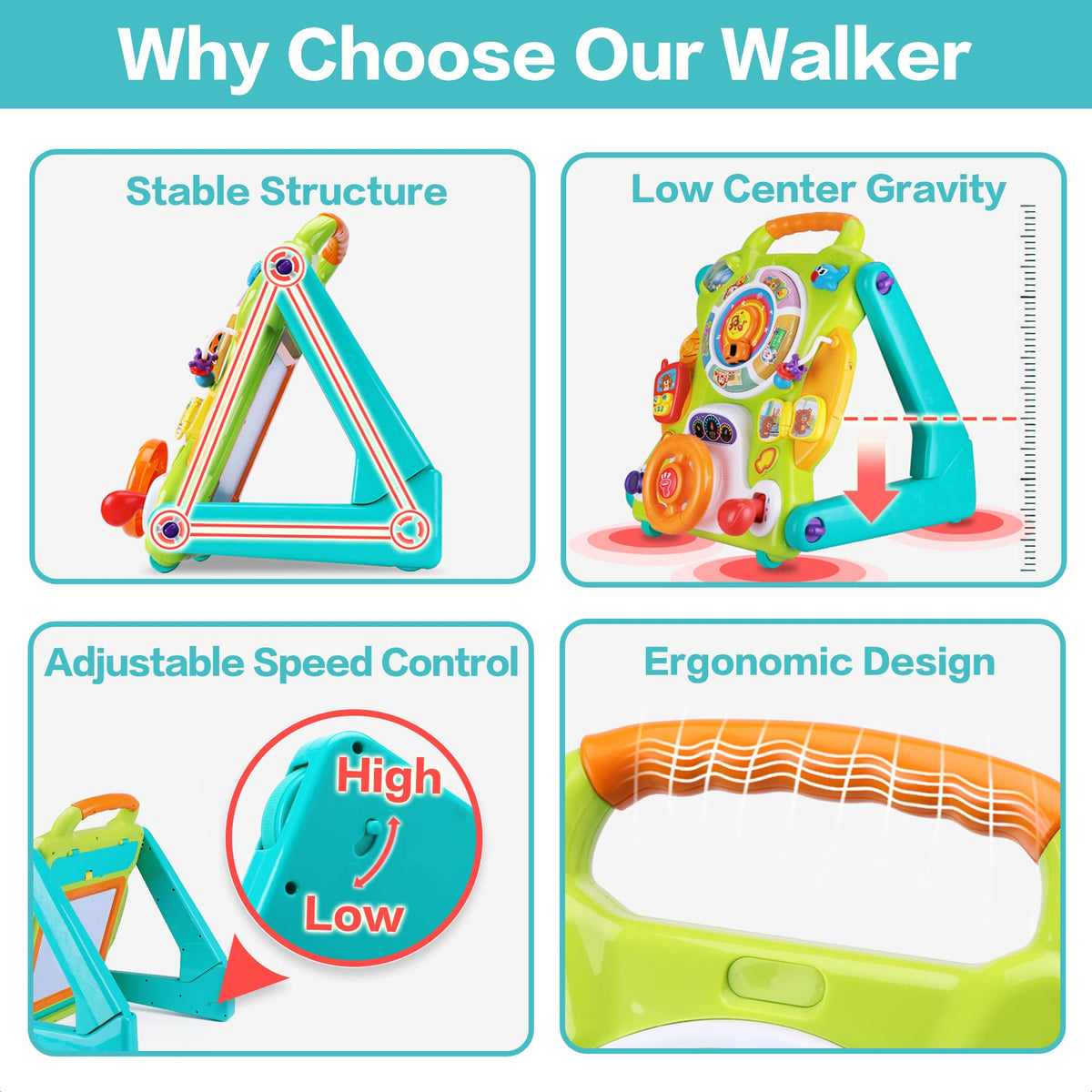 iPlay iLearn easy-grasp handle and triangle frame support safe stepping