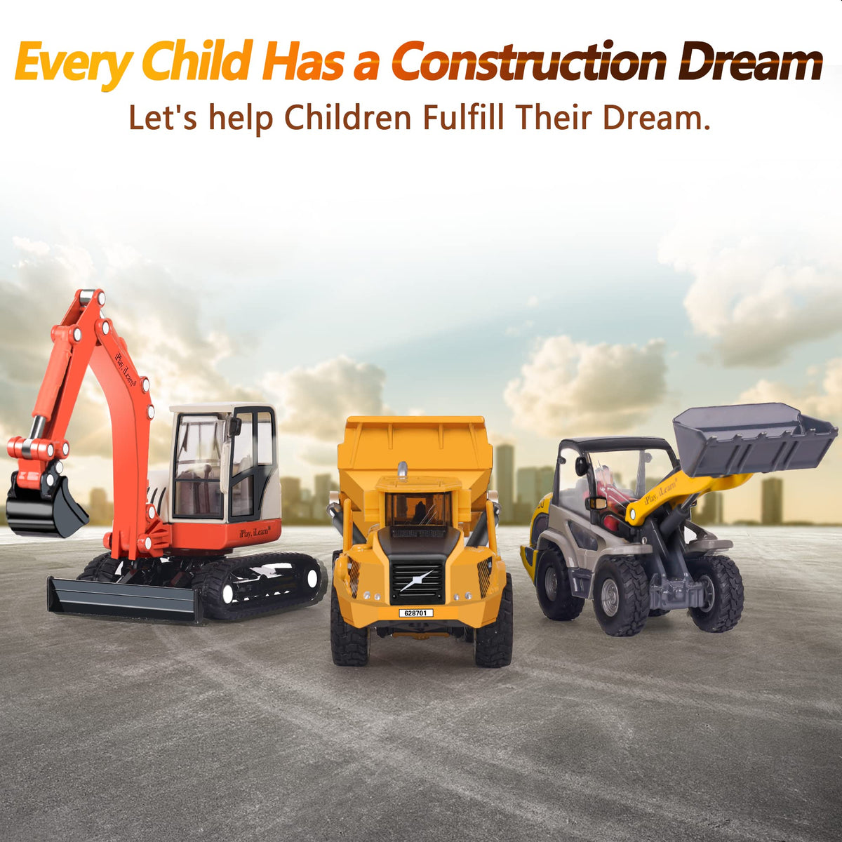 iPlay iLearn excavator with rotating arm for realistic pretend-play experiences.
