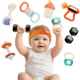iPlay iLearn first gym rattle set with dumbbell design promotes sensory exploration for infants