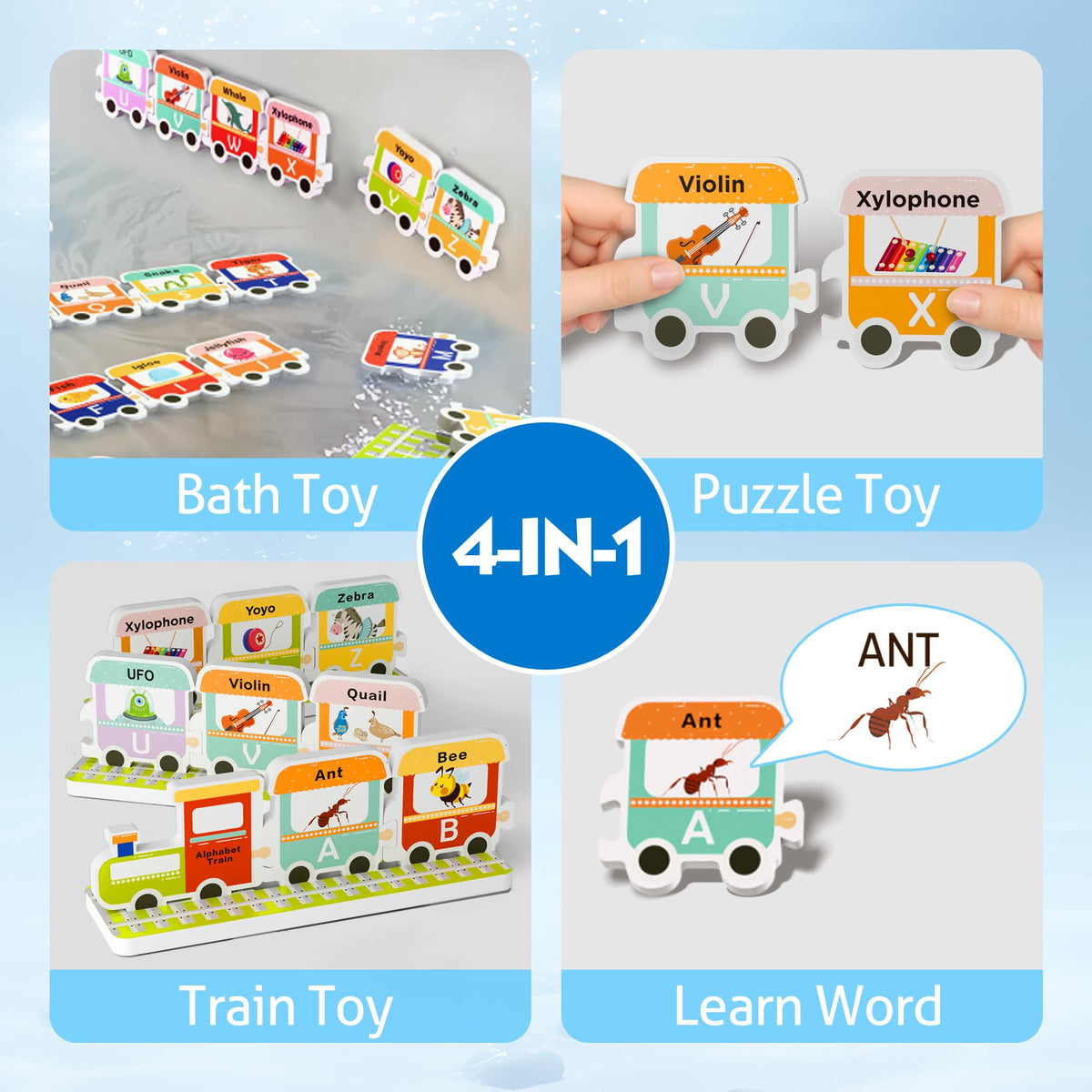 iPlay iLearn floating alphabet train puzzle attracts toddlers with colorful letters