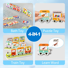 iPlay iLearn floating alphabet train puzzle attracts toddlers with colorful letters