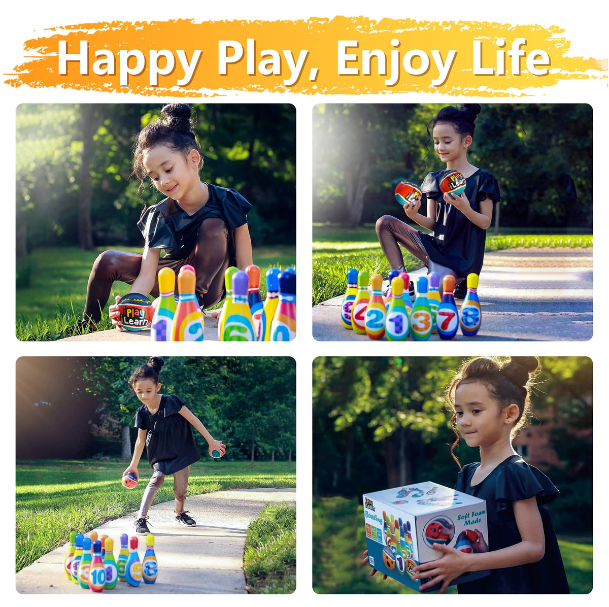 iPlay iLearn foam bowling balls are lightweight for easy grip.