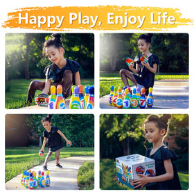 iPlay iLearn foam bowling balls are lightweight for easy grip.