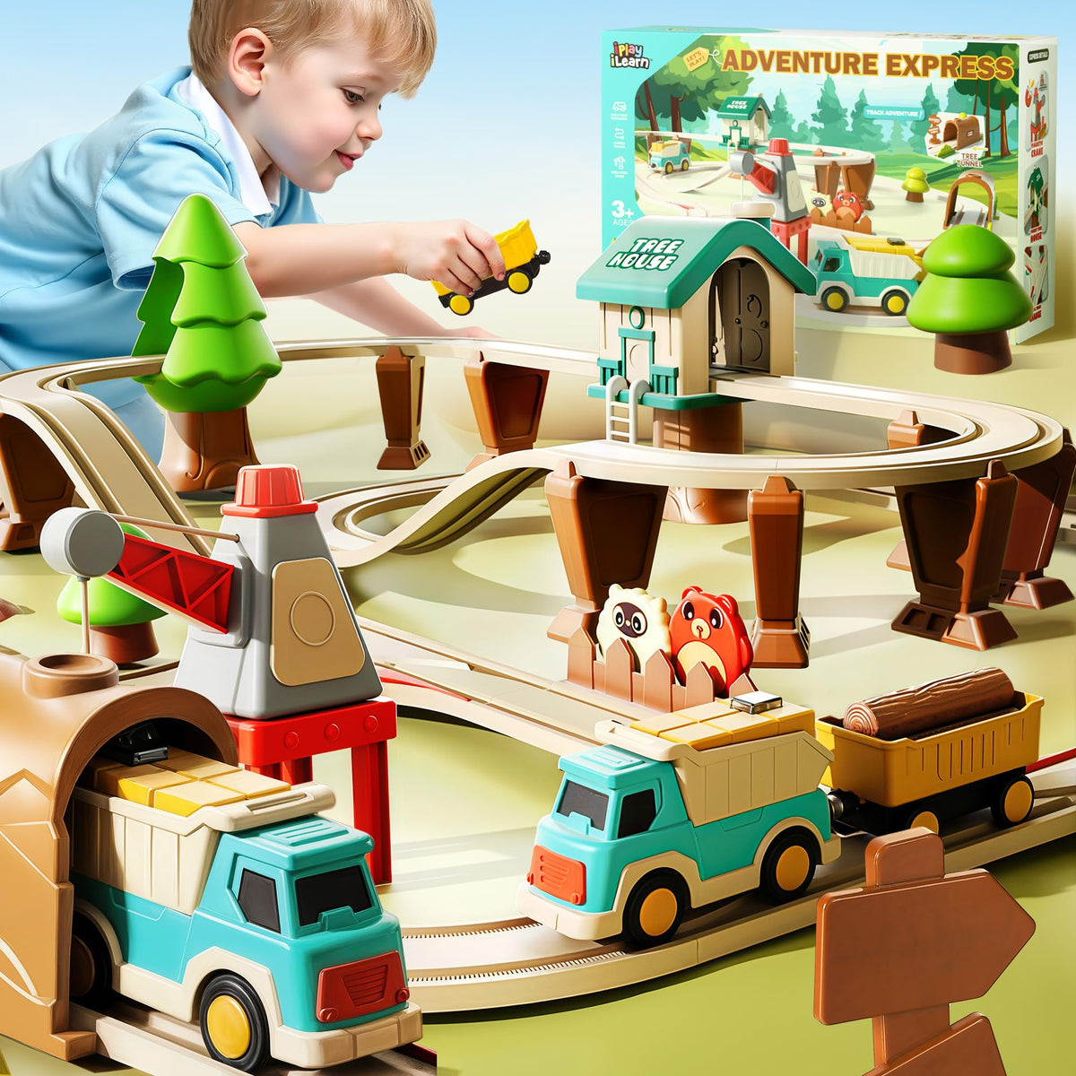 iplay ilearn forest railway construction train for imaginative engineering play