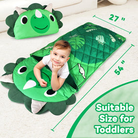 iPlay iLearn green dinos nap mat in use for a sleepover