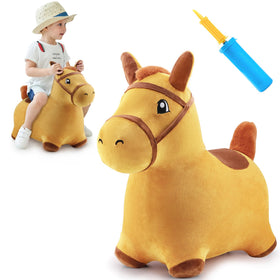 iPlay iLearn hopping horse front view, safe plush ride-on for toddlers.