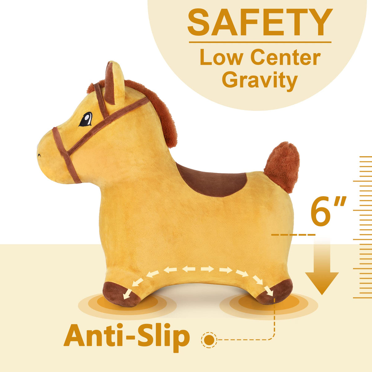 iPlay iLearn hopping horse indoor play with a happy child.