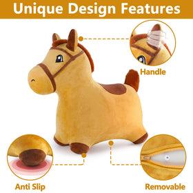 iPlay iLearn hopping horse removable plush cover detail for easy cleaning.