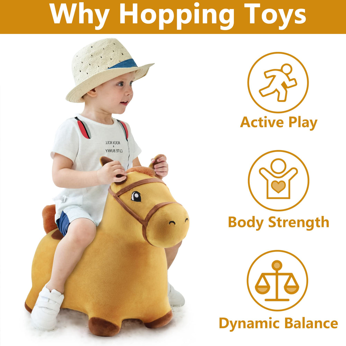iPlay iLearn hopping horse side view, ideal for indoor outdoor fun.