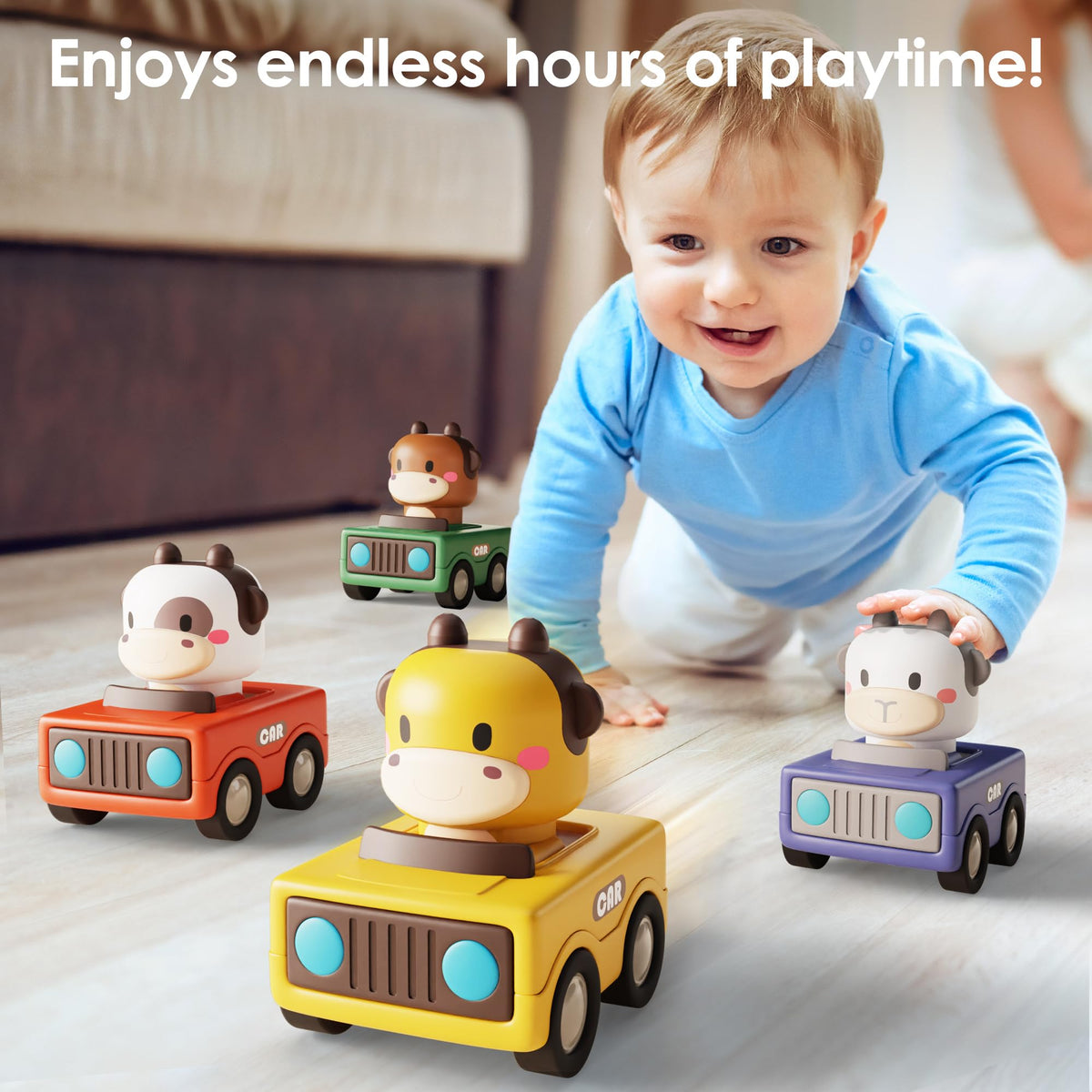 iPlay iLearn infant play vehicle set demonstrates compact design for travel.
