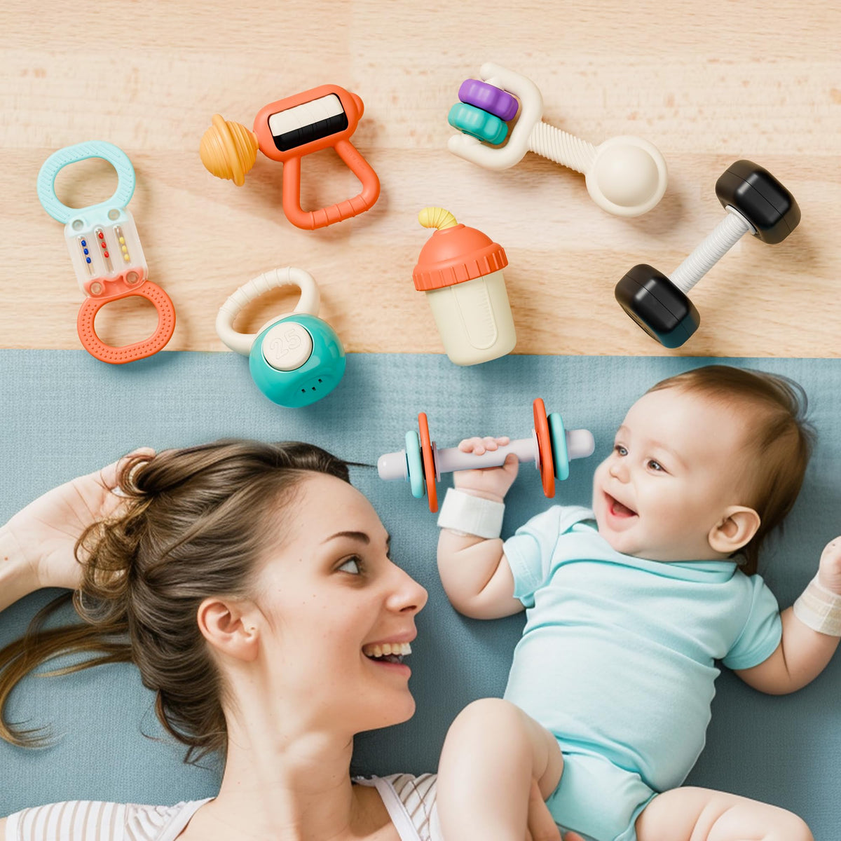 iPlay iLearn infant rattle with beads design supports auditory and motor play