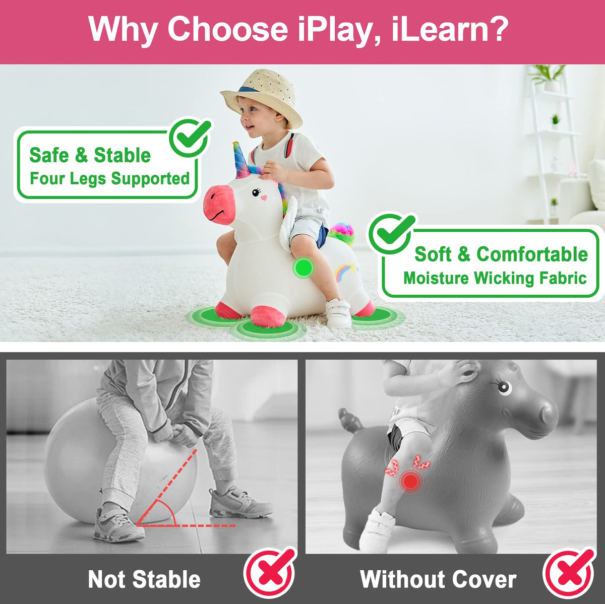 iplay ilearn inflatable unicorn hopper highlights easy inflation and soft fabric