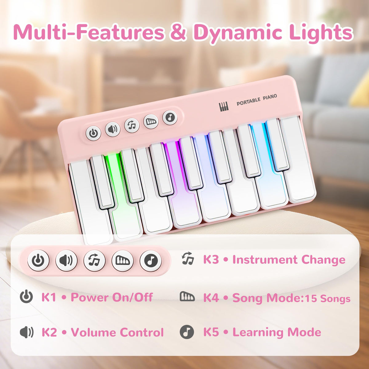 iPlay iLearn compact front view shows rainbow lights for engaging learning.