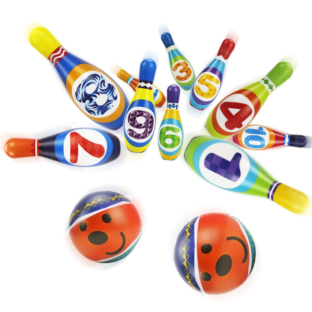 Compact and portable bowling kit easy to carry to playdates.