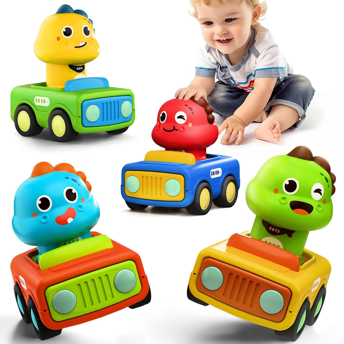 iPlay iLearn Press Go Car front view, safe rounded edges for tiny hands.