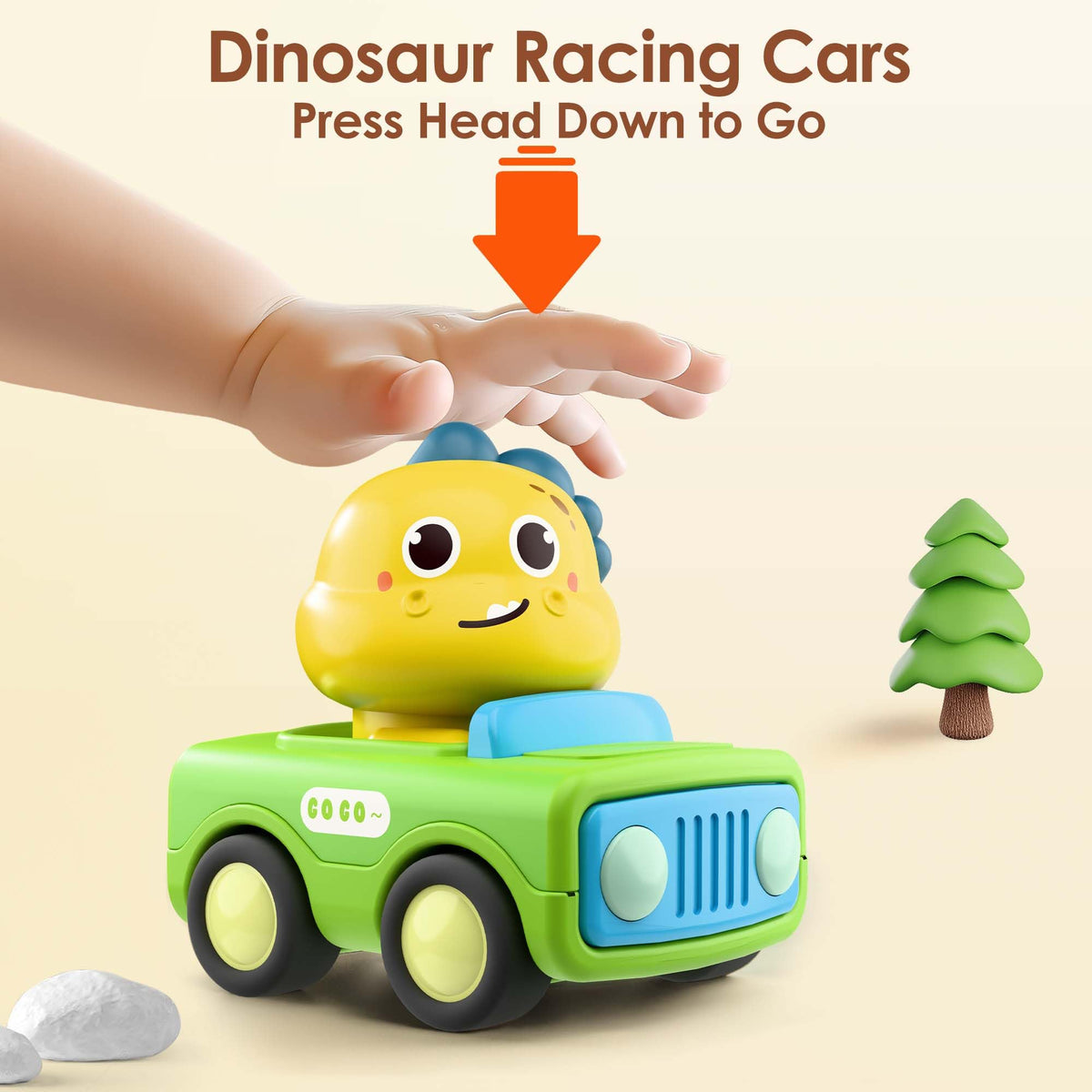 iPlay iLearn Press Go Car side view demonstrates easy push-to-move action for toddlers.
